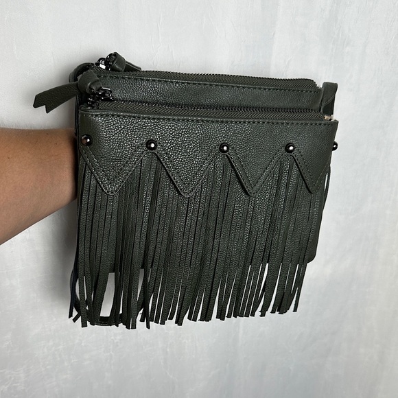 Madden Girl Handbags - Madden Girl Army Green Fringe Crossbody Handbag Shoulder Bag Purse